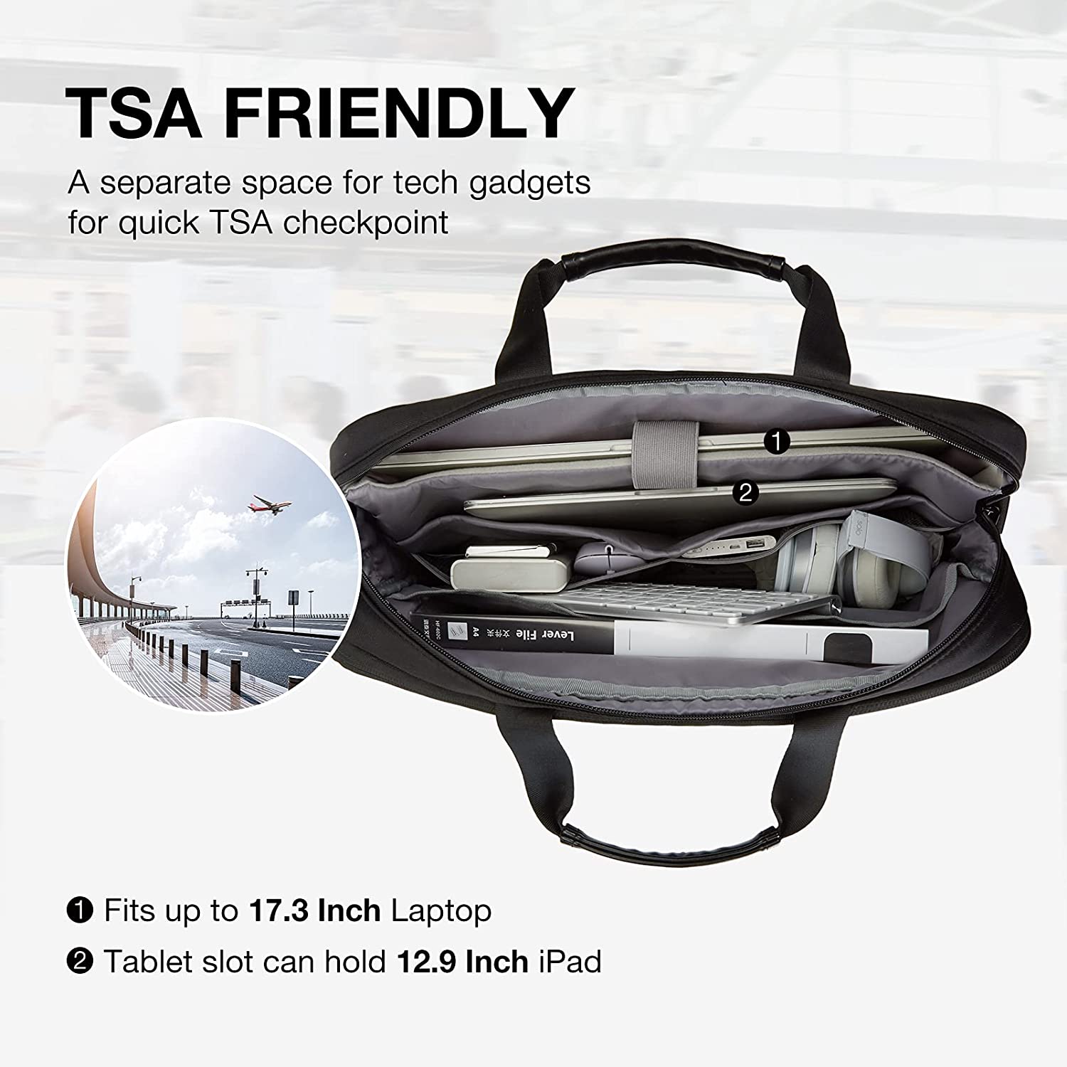 LIGHT FLIGHT 17.3 Inch Laptop Bag, Expandable Briefcase for Men Women,Slim Laptop Case for Computer,Travel Business Bag,Black - Image 2